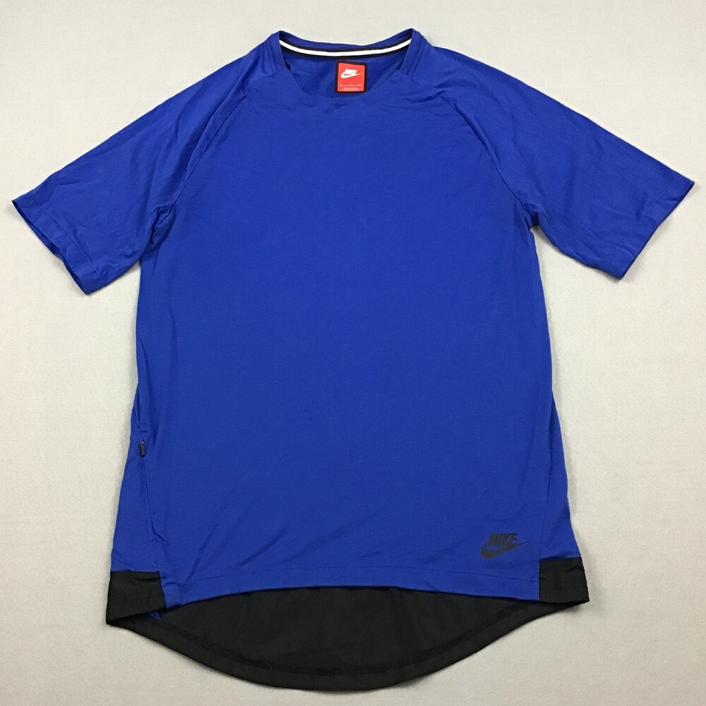 Nike Tech Shirt Men Small Blue Solid Short Sleeve Zip Pocket Crew Pullover S